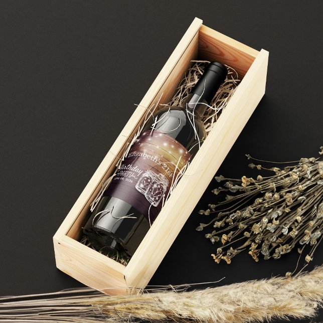 Rótulo De Garrafa De Cerveja Festa de aniversário Rústica Madeira Mason Jar Str (Criador carregado)