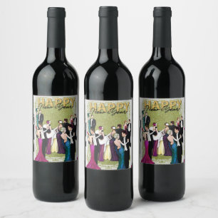 Rótulo De Garrafa De Cerveja Festa de Anos novos de Deco de Arte Flapper do Vin