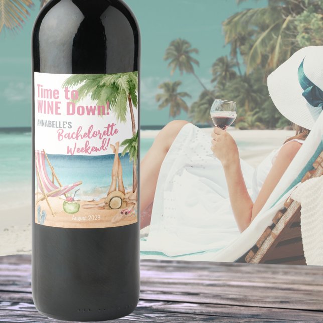Rótulo De Garrafa De Cerveja Festa de Despedida de Solteira na Praia Fofa (Cute Beach Bachelorette Party Wine Label)