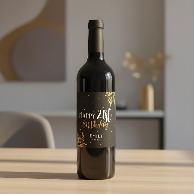Rótulo De Garrafa De Cerveja Festa de Folhagem Dourada Elegante e Feliz anivers (Criador carregado)
