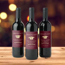 Rótulo De Garrafa De Cerveja Festa de formatura Elegante Boné Borgonha Dourada