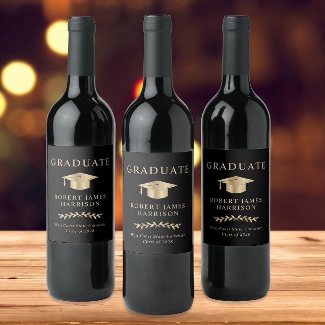 Rótulo De Garrafa De Cerveja Festa de formatura Formando Elegante Boné Dourada (Criador carregado)