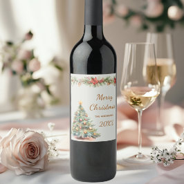 Rótulo De Garrafa De Cerveja Festa de Natal dos florais vermelhos das árvores