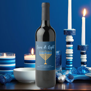 Rótulo De Garrafa De Cerveja Festa Dourada de Menorah Hanukkah de Amor e Azul C