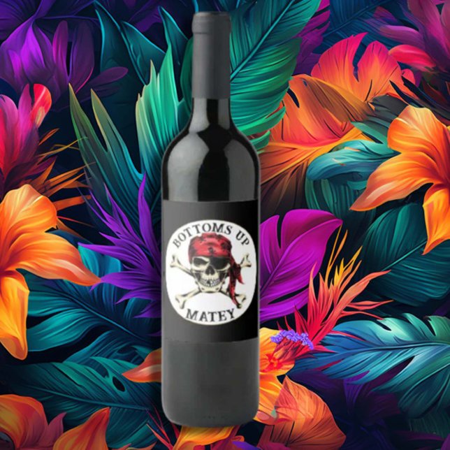 Rótulo De Garrafa De Cerveja Festa Tema Pirata Adulto Crânio Ossos Salgados (Add flair to your pirate theme party with our Salty Skull Bones wine label for adults.)