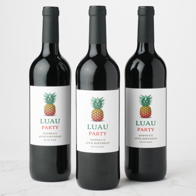 Rótulo De Garrafa De Cerveja Festa tropical Luau com rótulo de vinho de abacaxi (Garrafas)