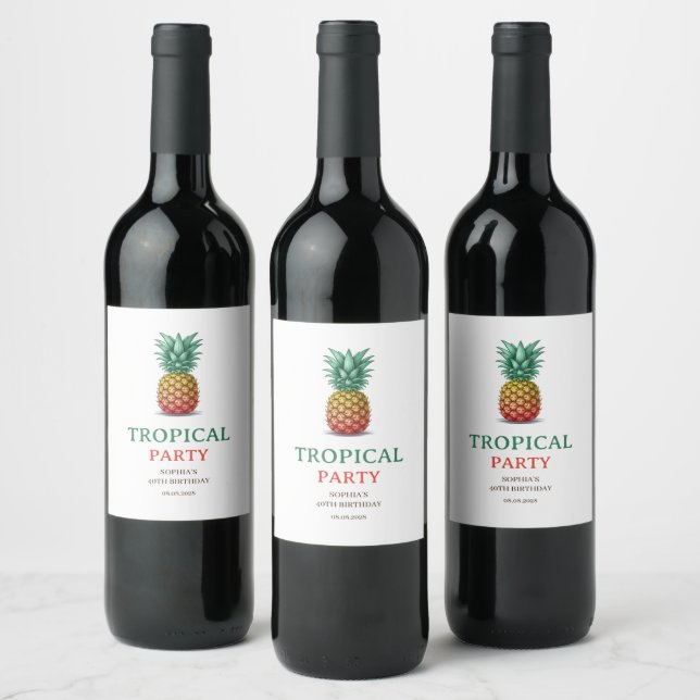 Rótulo De Garrafa De Cerveja Festa tropical retrô abacaxi (Garrafas)
