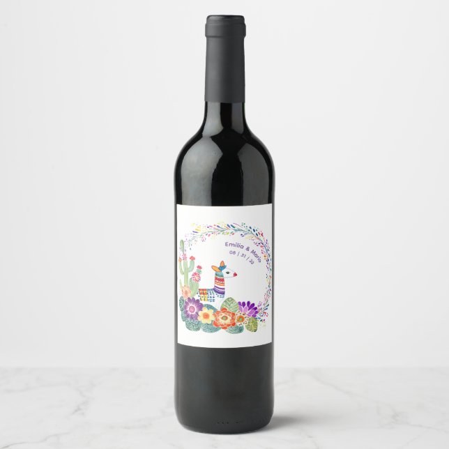Rótulo De Garrafa De Cerveja FIESTA Cactos Folkart Flores Personalizado (Frente)
