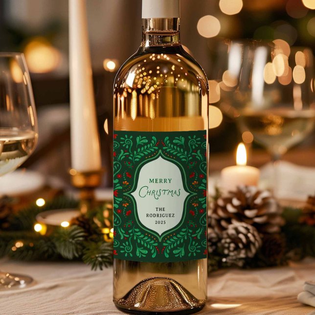 Rótulo De Garrafa De Cerveja Fiesta Merry Chritsmas Favor Gift Wine (Merry Christmas Green Fiesta Favor Wine Label)