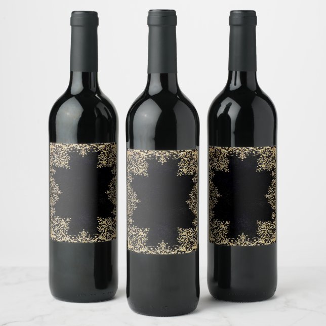 Rótulo De Garrafa De Cerveja Filigragem Preta e Dourada Caída (Garrafas)