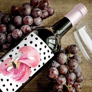 Rótulo De Garrafa De Cerveja Flamingo e pontos cor-de-água rosa moderna