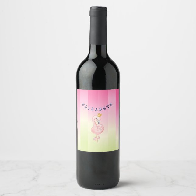 Rótulo De Garrafa De Cerveja Flamingo Rosa Fofo Ombre Listrado   (Frente)