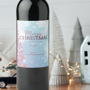 Rótulo De Garrafa De Cerveja Floco de Neve de Purpurina Rosa Natal de Inverno F