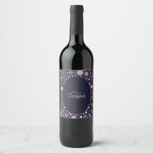 Rótulo De Garrafa De Cerveja Flocos de neve de ouro rosa de Natal felizes em az