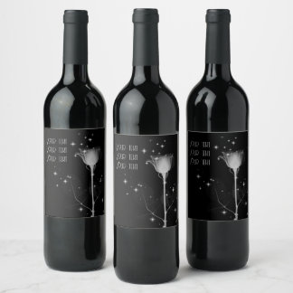 Rótulo De Garrafa De Cerveja Flor de Raio-X Brilhante em Preto