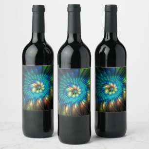 Rótulo De Garrafa De Cerveja Flor Fantasia Luminosa, Fractal Abstrato Colorido