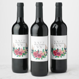 Rótulo De Garrafa De Cerveja Flor Monograma Rustico Boho Vermelho com Chifres d