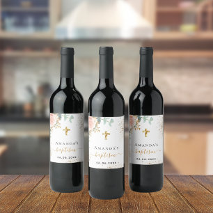 Rótulo De Garrafa De Cerveja Flor rosa cor-de-rosa com rosa de batismo