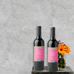 Rótulo De Garrafa De Cerveja Flor Silvestre Boho Chic Azul Jardim Rosa Quente E