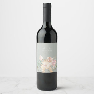 Rótulo De Garrafa De Cerveja Florais Rustic Watercolor no Casamento Verde Sage