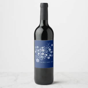 Rótulo De Garrafa De Cerveja Floral Aquarela Azul Marinho