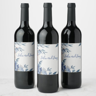 Rótulo De Garrafa De Cerveja Floral Azul de Cor de Água Suave