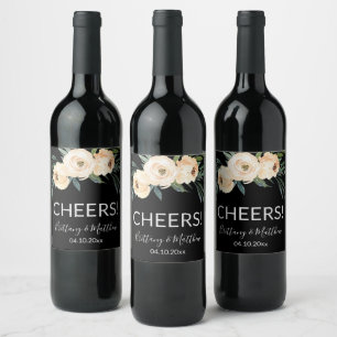 Rótulo De Garrafa De Cerveja Floral Bege Bege no Preto