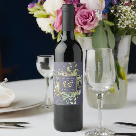 Rótulo De Garrafa De Cerveja Floral Blue & Green w Ampersand Wedding