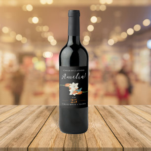 Rótulo De Garrafa De Cerveja Floral De Retrato Da Lily na moda Preta E Branca