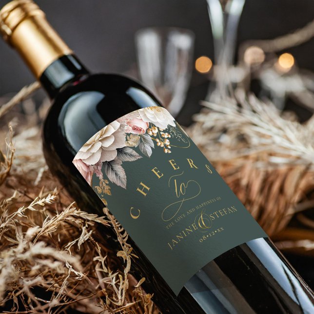 Rótulo De Garrafa De Cerveja Floral Drama Wedding Green ID1022 (Criador carregado)