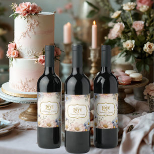 Rótulo De Garrafa De Cerveja Floral Elegante Cor de Água Dourada, Cor de Azul R