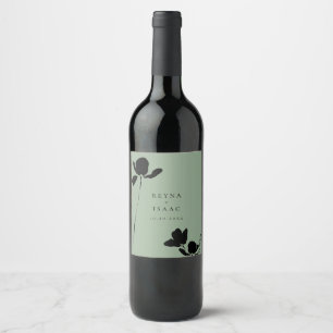 Rótulo De Garrafa De Cerveja Floral Escuro Moderno Verde Sage