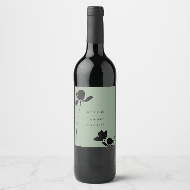 Rótulo De Garrafa De Cerveja Floral Escuro Moderno Verde Sage (Frente)