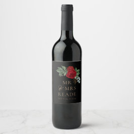 Rótulo De Garrafa De Cerveja Floral Vermelho Elegante Preto e Dourado Script