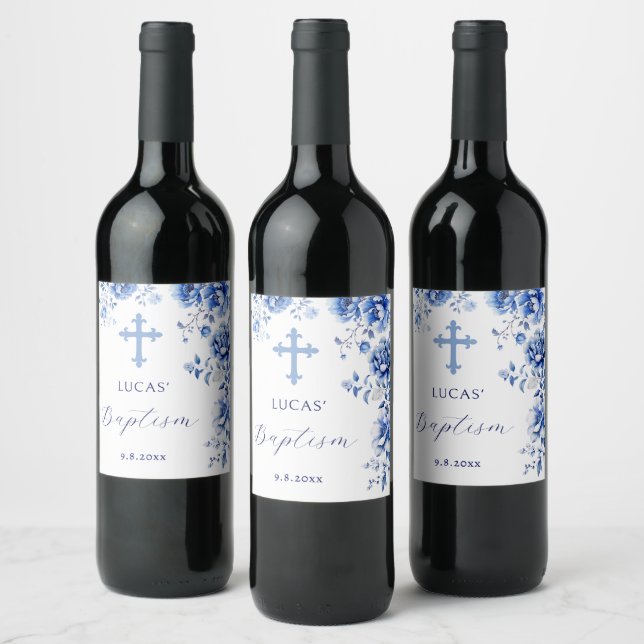 Rótulo De Garrafa De Cerveja Flores Azuis Batismo (Garrafas)