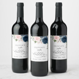 Rótulo De Garrafa De Cerveja Flores Azuis Marinho, Flores Rosa, Boho, Aniversár