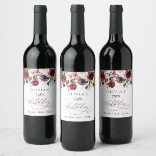 Rótulo De Garrafa De Cerveja Flores Borgonha, Flores Rosa, Boho, Aniversário
