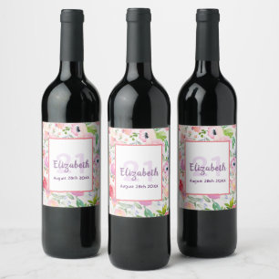 Rótulo De Garrafa De Cerveja Flores cor-de-rosa aniversário de 21 anos românt