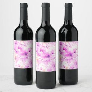Rótulo De Garrafa De Cerveja Flores Cor-de-Rosa Delicadas em Aquarela