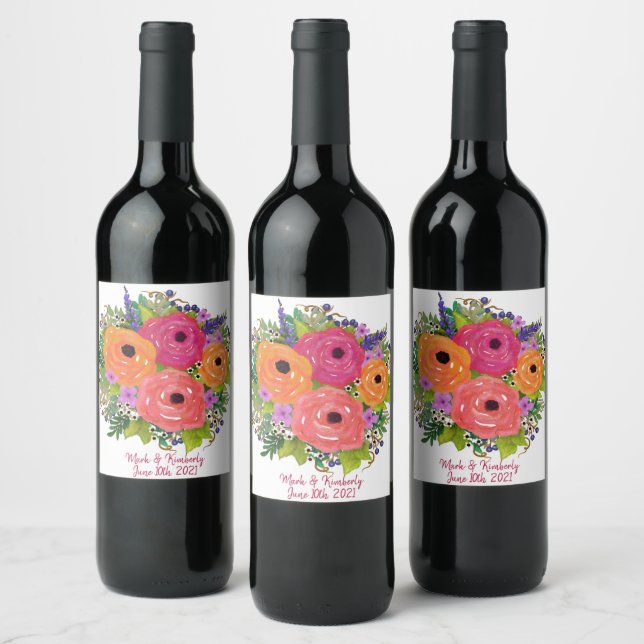 Rótulo De Garrafa De Cerveja Flores de Aquarela | Casamento Personalizado (Garrafas)