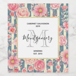 Rótulo De Garrafa De Cerveja Flores de Aquarela Rosa em Fazer de Vinho de Strik