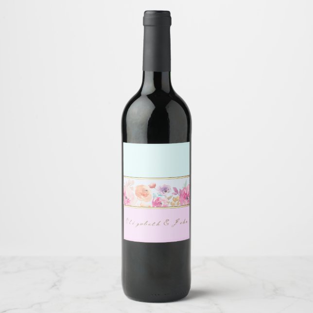 Rótulo De Garrafa De Cerveja Flores de Aquarelas Modernas, Striped - Personaliz (Frente)