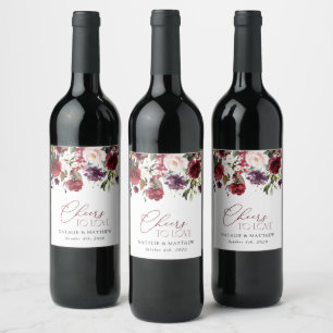 Rótulo De Garrafa De Cerveja Flores de Borgonha, Flores Rosa, Verde, Casamento