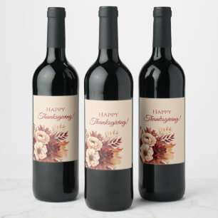 Rótulo De Garrafa De Cerveja Flores de Cores de Água de Ação de Graças-