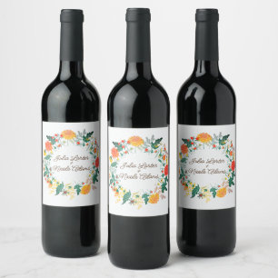 Rótulo De Garrafa De Cerveja Flores de Dália de Primavera Laranja Pastel Amarel