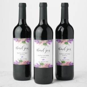 Rótulo De Garrafa De Cerveja Flores de Lilás em Aquarela Roxo e Rosa Obrigado