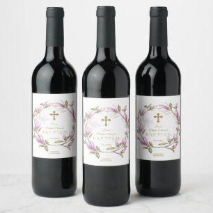 Rótulo De Garrafa De Cerveja Flores de Magnólia Rosa Elegantes Soavam Dourado