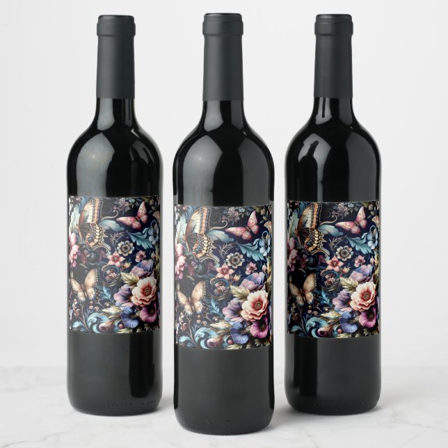 Rótulo De Garrafa De Cerveja Flores de primavera e Borboletas Antigas (Garrafas)