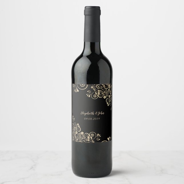 Rótulo De Garrafa De Cerveja Flores Douradas Chiques Elegantes (Frente)