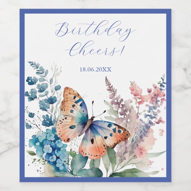 Rótulo De Garrafa De Cerveja Flores e borboletas românticas (Rótulo Único)